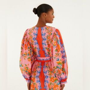 FARM RIO MINI DRESS Floral Long Sleeve PINK ORANGE